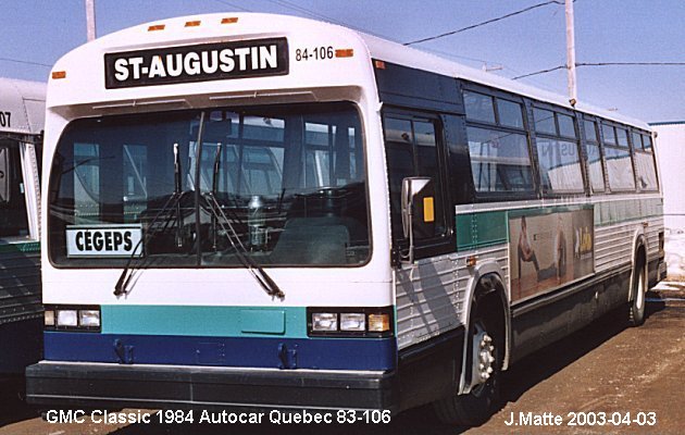 BUS/AUTOBUS: GMC Classic 1984 Autocar Quebec