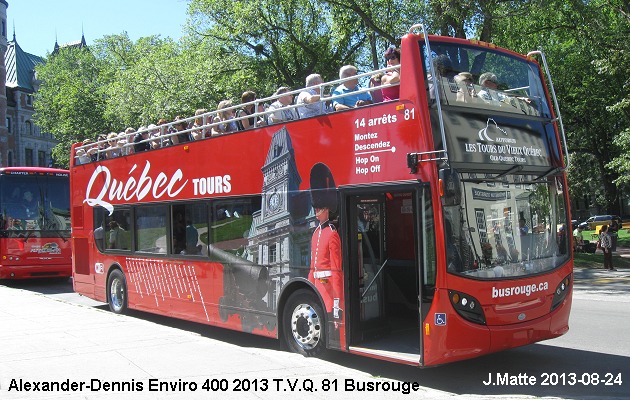 BUS/AUTOBUS: Alexander-Dennis Enviro 400 2013 Tours Vieux Québec