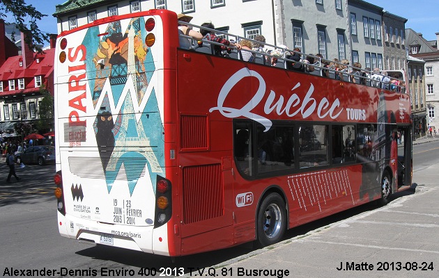 BUS/AUTOBUS: Alexander-Dennis Enviro 400 2013 Tours Vieux Québec