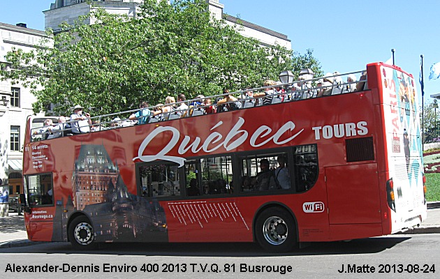 BUS/AUTOBUS: Alexander-Dennis Enviro 400 2013 Tours Vieux Québec