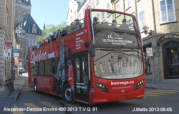 BUS/AUTOBUS: Alexander-Dennis Enviro 400 2013 Tours Vieux Québec