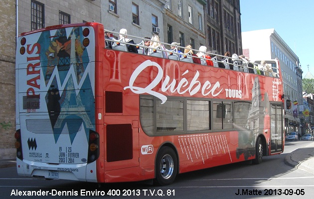 BUS/AUTOBUS: Alexander-Dennis Enviro 400 2013 Tours Vieux Québec